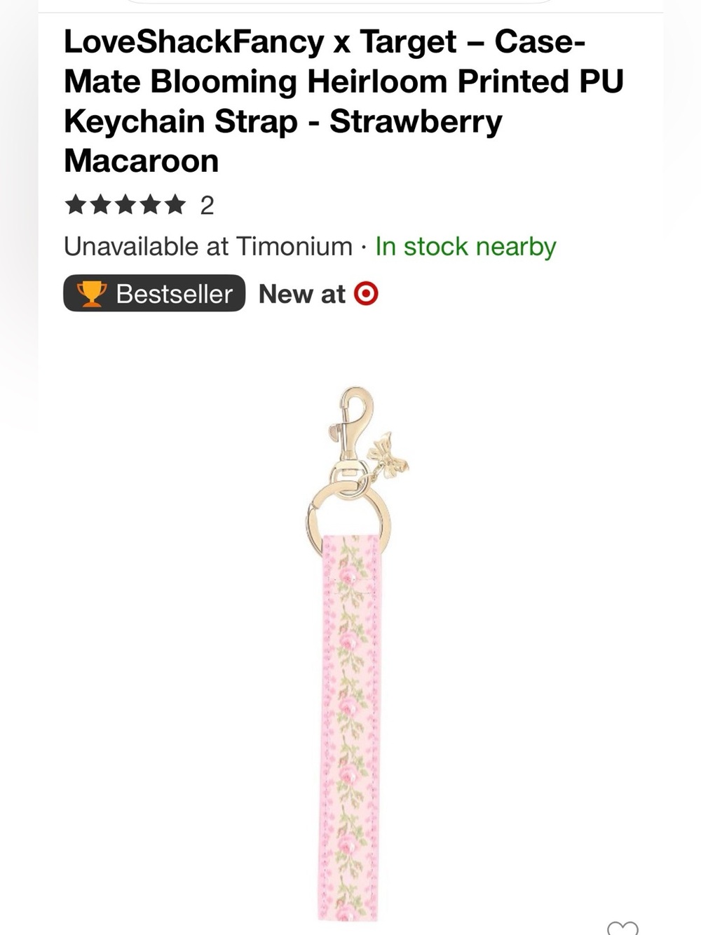 LoveShackFancy x Target Strawberry Macaroon Floral Keychain Strap Gold Hardware